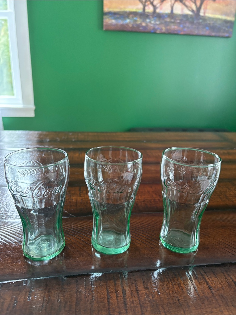 Coca Cola Light Green Embossed Glass Tumblers - Set of 3